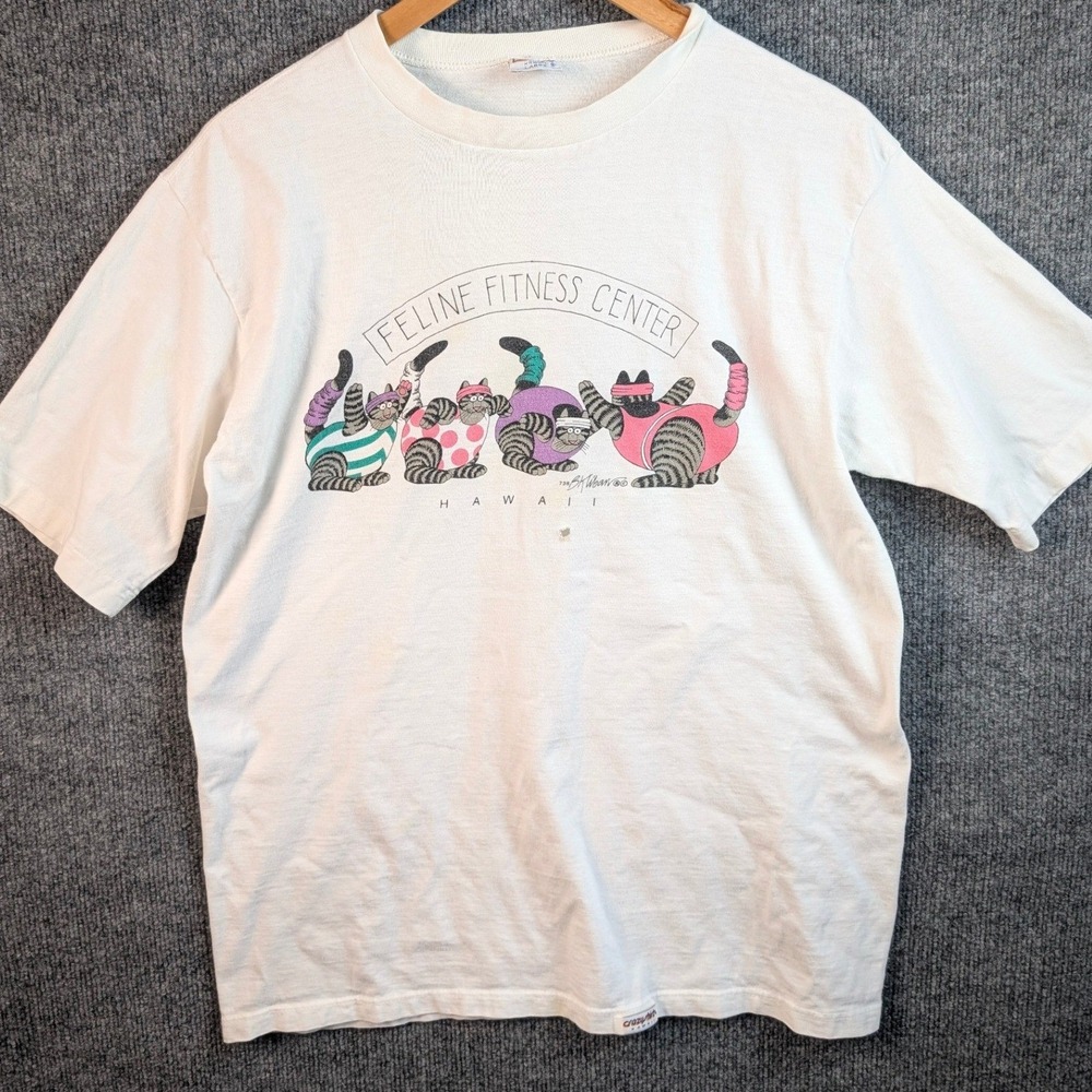 Vintage Crazy Shirts B Kliban Cat Feline Fitness Center Hawaii T-Shirt Large